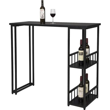 WOLTU Mesa alta de bar con estantes, mostrador para el hogar, metal y madera, negro