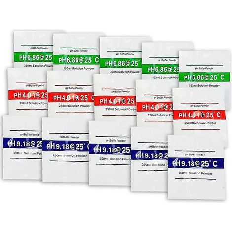 15 sachets de solution tampon pour pH-mètre (pH 6,86/4,00/9,18), solution d'étalonnage pH pour une mesure précise. (1/5)