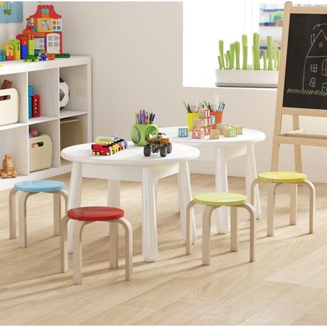 Lot de 4 tabourets empilables ronds en bois, coloris multicolores, avec patins feutre antidérapants, 36 x 36 x 30 cm, charge 120 kg, pour cuisine et jeux - CHICFURN (1/5)