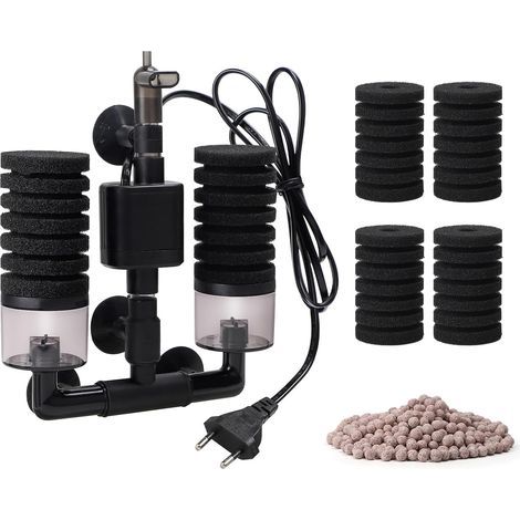 1 Filtre Éponge, 2 Paires Rechange, Billes Céramique, Oxygénation Silencieuse, Aquarium Moins 60L (1/5)
