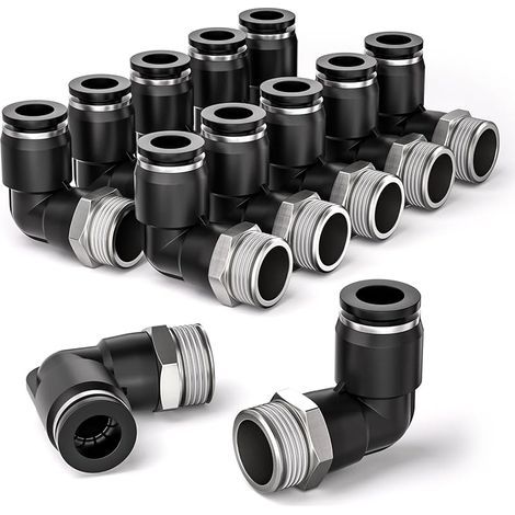 12 PCS 8mm od x 1/8" BSP male thread 90 Degree Elbow Push - in Air Connection, PL8-01 adaptateur de ligne d'air à libération rapide (1/4)