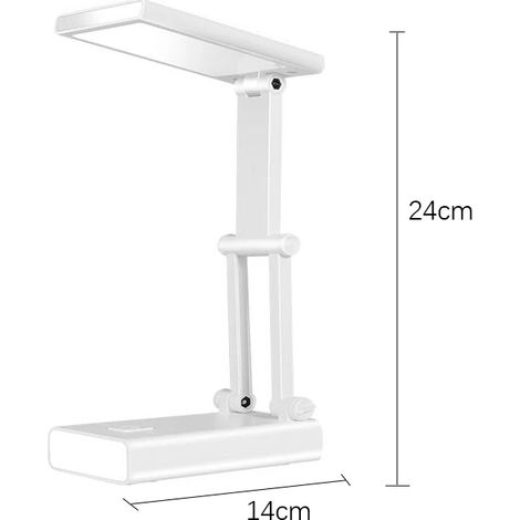 (Blanc) Lampe de bureau pliable à énergie solaire avec fonction de chargement USB, rechargeable et à intensité variable. (1/2)
