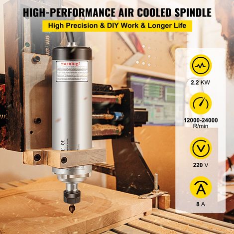 Moteur de Broche CNC Refroidissement par Air 2,2 kW Vitesse 12000-24000 tr/min Pince ER20 Quatre Roulements de Haute Qualité Faible… (1/5)