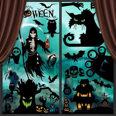 Adesivi per finestre di Halloween, 10 fogli, decorazioni con fantasmi spaventosi (1/5)