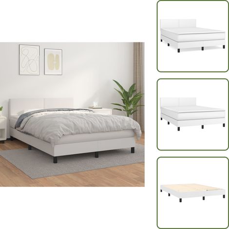 Sommier à lattes de lit avec matelas Blanc 140x200cm Similicuir - Lit Plateforme - Lit Double - Literie Blanche - Matelas Ressorts Ensachés - Tête De Lit Ajustable (1/5)