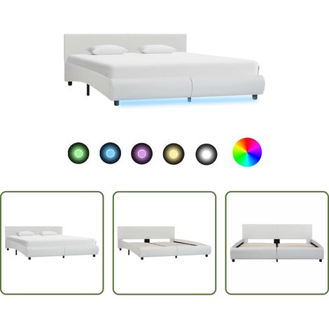 Kunstlederbett -  Bettgestell mit LED Weiß Kunstleder 180×200 cm (1/5)