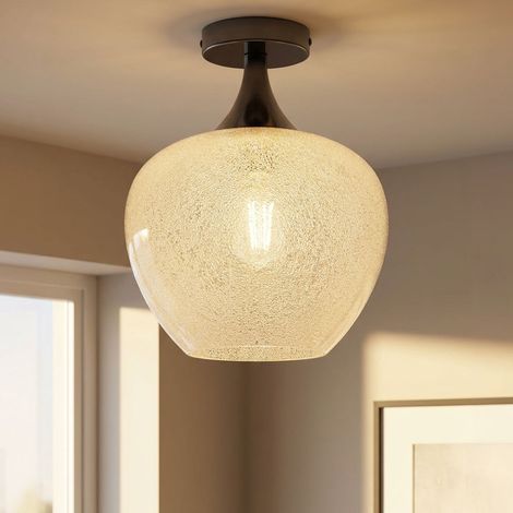 Lampada da soffitto Lampada da soffitto Lampada da soggiorno E27 Paralume in vetro nero cromo D 24 cm