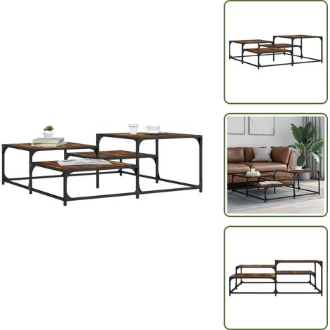 The Living Store Table basse chêne fumé 107x107x40 cm bois d'ingénierie - Table Basse - Meuble Salon - Table D'appoint - Table Industrielle - Table Design (1/5)