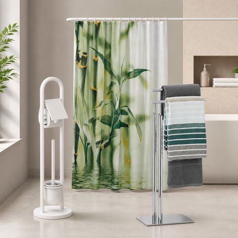 Kompaktes Badezimmer-Set (3-teilig) - Stehender Handtuchhalter, Handtuchrollen- und Bürstenset sowie Bambusvorhang (1/5)