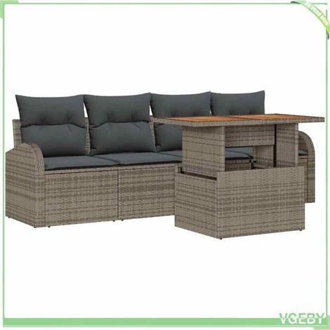 Ensemble de canapé de jardin 5 pcs - FAFEICY - Modulaire - Gris - Poly rotin - Rangement intégré (1/5)