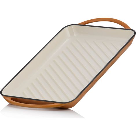 Mahlzeit Piatto Grill Meal  39,5 x 22 x 3,5 cm  Sunny Orange  Smaltato con due manici, a coste