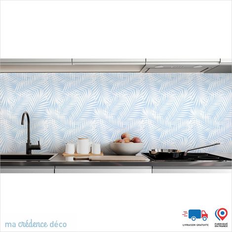 Crédence : Dessin Feuilles de palmier 1 - Couleur Bleu pastel - Alu composite - 120 - 60 (1/3)