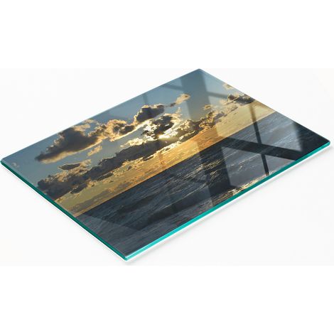 Planche à découper décorative en verre, coucher de soleil sur la mer, 80 x 52 cm (1/5)
