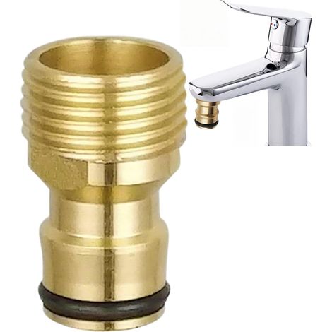 Raccord Rapide de Robinet Fileté en Laiton 4 Points, Adaptateur Robinet Tuyau Arrosage pour Lave-Linge et Tuyaux d'Arrosage, Connecteur avec Joint Étanche, Kit de Connexion pour Cuisine et Jardin (1/5)
