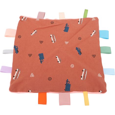 Baby-Kuscheldecke mit bunten Etiketten, sensorische Beruhigungsdecke aus Baumwolle, Kuscheldecke für Babys im Auto (1/5)