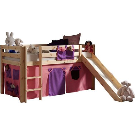 Lit Enfant Avec Toboggan "Pino Rose" 90x200cm Naturel (1/2)