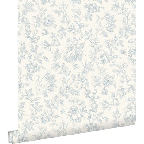papier peint fleurs élégantes bleu clair  - ESTAhome