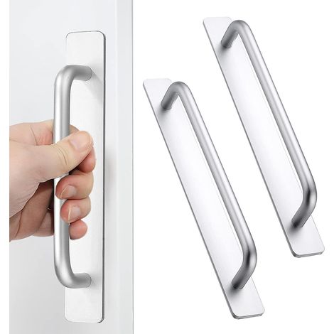 2 poignées de meubles auto-adhésives, poignées d'armoire en aluminium, poignées de tiroir, poignées de porte, sans perçage, poignée de penderie, poignée de cuisine (148 mm, argent) (1/5)