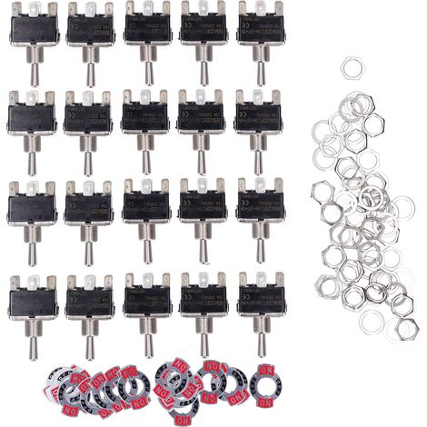 Lot de 20 interrupteurs à bascule BERM à 3 positions (marche/arrêt/marche), 6 broches, avec mini voyant LED, 15 A, 250 V CA. (1/5)