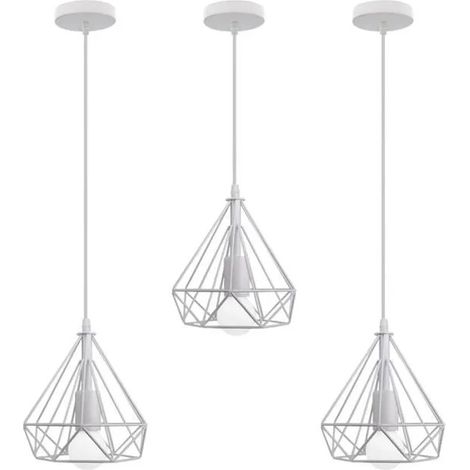 U-Do 3Pcs Lustre Suspension Industriel Lampe Diamant Mini Plafonde en Fer Blanc E27 20CM (1/4)