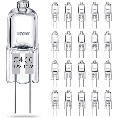 Lot de 20 ampoules halogènes transparentes G4, 12V 10W, culot à deux broches, pour lustres et éclairage d'armoire (1/5)
