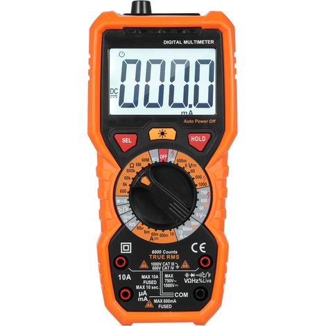 Multimètre numérique, voltmètre à valeur efficace vraie, testeur électrique, 6 000 points, mesure de la tension/du courant alternatif/continu, de la fréquence, de la résistance, de la capacité, de la  (1/5)