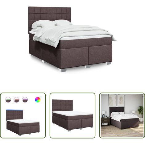vidaXL LED-Beleuchtung - Boxspringbett mit Matratze Dunkelbraun 140x200 cm Stoff (1/5)