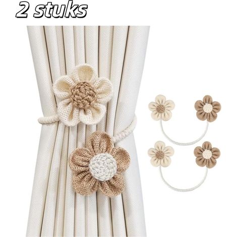 lot de 2 embrasses pour rideaux cordon tressé motif tournesol style bohème convient pour la décoration murale à la maison et au bureau couleurs beige et kaki (1/5)