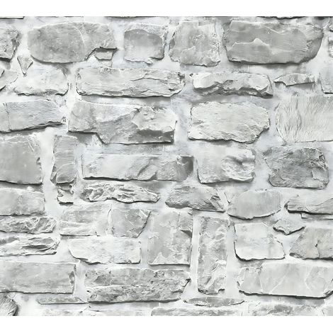 Carta da parati a pietre e mattonelle Profhome 363701 Carta da parati TNT liscia con elementi di natura opaca grigio beige 5,33 m2