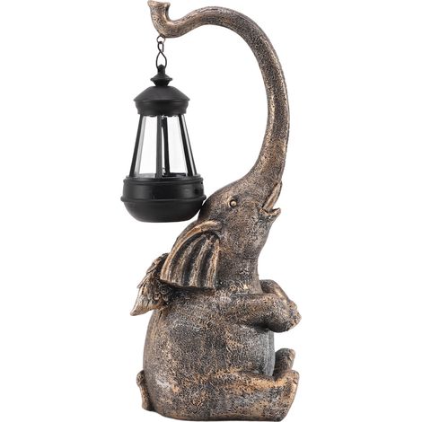 Ortviai Statue d'éléphant solaire avec lanterne LED chaude – Décoration de jardin en résine, cadeau original