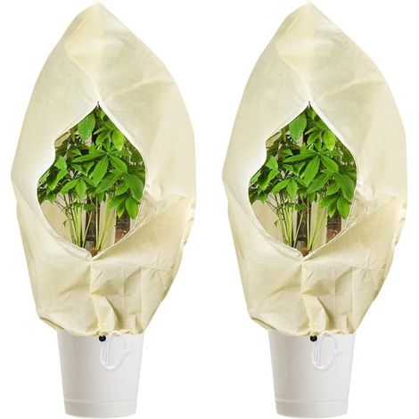 Housse de plante - 2 pièces - Protection des plantes - Met Rits et Cordon de serrage - Tissu non-tissé - Housse d'hiver pour plantes extérieures - Housse d'hiver - Réutilisable - Housse d'hiver pour p (1/5)