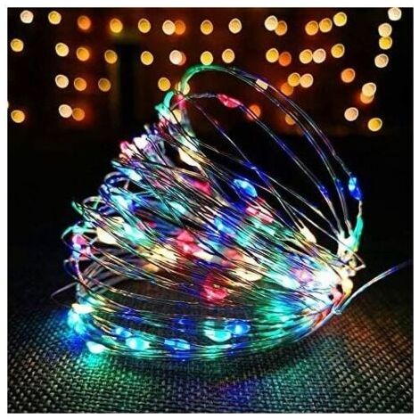 Guirlande lumineuse LED en fil de cuivre 100 LED avec port USB 10 m avec télécommande 8 programmes pour fête, Noël, Halloween, mariage, fête (multicolore) [Classe énergétique A+] (1/5)