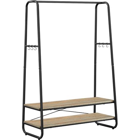 Portant à Vêtement, Porte-Manteaux, Armoire, Vestiaire, avec 2 Étagères, 6 Crochets en Forme de S, Cadre en Acier, pour Chambre, Marron Turquoise et Noir Mat RGR112K01 (1/5)