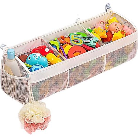 Filet de rangement pour jouets de salle de bain - 63 x 16 x 20 cm - Blanc - Fibre de polyester - Sac de rangement pour jouets de salle de bain (1/5)