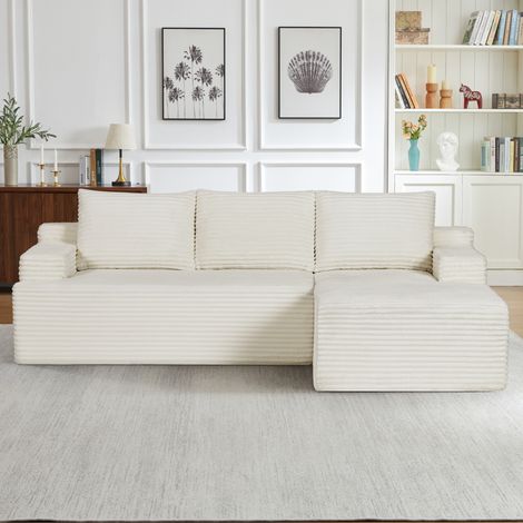 Sofá esquinero modular de pana, asiento profundo, 238 x 152 x 66 cm, beige DESVIAE (1/5)