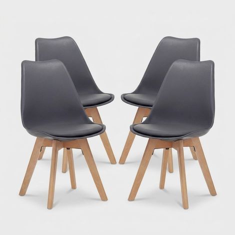 Set aus 4 gepolsterten Holz- und PVC-Esszimmerstühlen Miriam - Grau