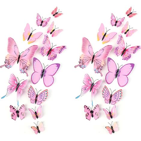 Décoration murale papillons, lot de 24, autocollants papillons 3D aimantés pour décorations de fête (colorés, 24 pièces) (1/5)