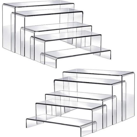 Support D'Affichage Acrylique - 10 Pièces - 5 Tailles Différentes - Structure À Niveaux Pour Bijoux Maquillage Pâtisseries Figurines - Plastique Transparent
