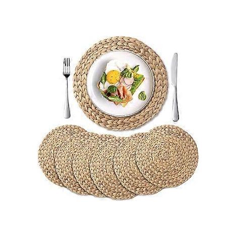 Set mit 6 geflochtenen runden Platzsets aus Stroh-Wasserhyazinthe für den Esstisch (35 cm)