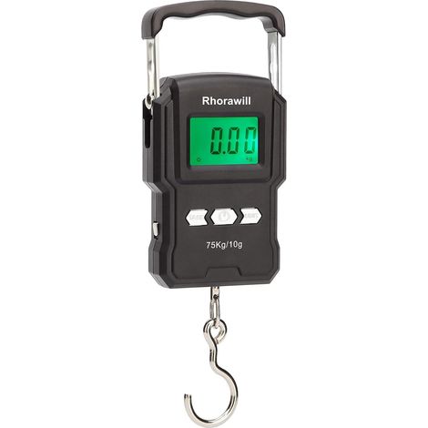 Balance de pêche - 75 kg - Affichage LCD rétroéclairé - Mètre ruban intégré - Alimentée par 2 piles AAA - Pour usage extérieur (1/5)