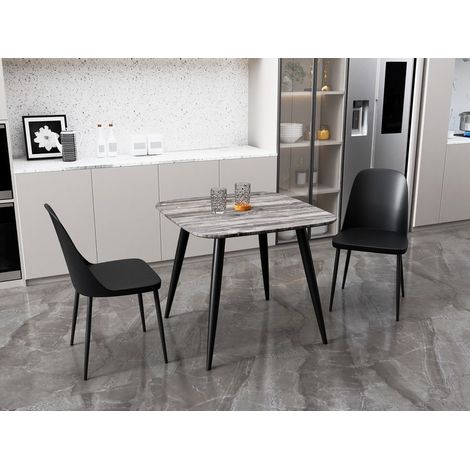 Aspen Tapered Legs Square Dining Table and 2 Duo Plastic Seat Chairs with Metal Legs - Grey Oak/Black - Flat Packed