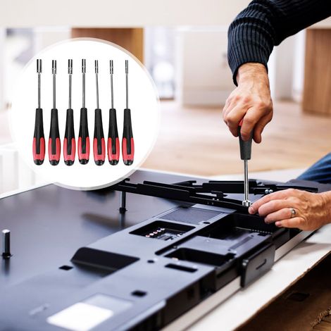 Kit de réparation d'outils à main allongés et fins comprenant 7 tournevis à douille, en acier au chrome-vanadium antidérapant. (1/5)