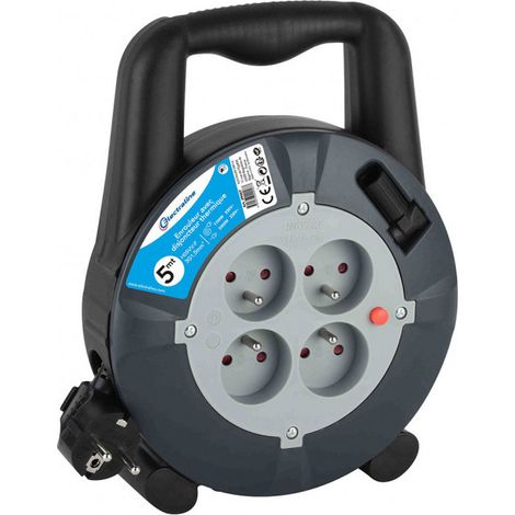 Enrouleur Rallonge Ménager Domestique 5M 16A, Section 3G1,5 mm, Noir