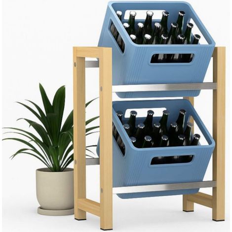 DanDiBo Getränkekistenregal 2 Kisten Holz Bambus Edelstahl 96657 Getränkeregal Kistenregal Getränkekistenhalter Getränke Regal Bierkistenregal (1/5)