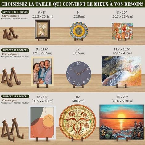 Support Assiette Decorative en Bois - 10,2 cm 3 Pièces, Porte Assiette de Table, Presentoir Cadre Photo, 10,2 cm COFFRET THEMATIQUE (1/5)