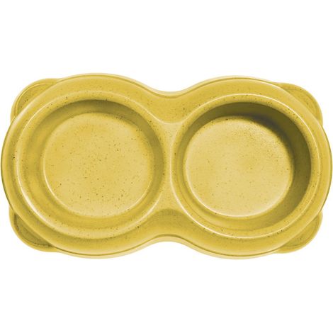Jaune - Gamelle double pour chiens et chats en bambou naturel avec caoutchoucs antidérapants (1/2)