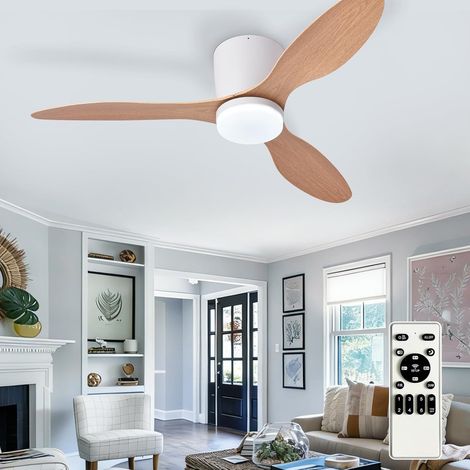 Ventilateurs de plafond de 42 pouces avec éclairage pour chambre à coucher, ventilateur à profil bas avec télécommande et pales Chêne réversibles