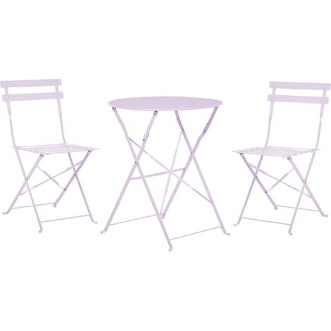 Salon de Jardin Bistrot Table et 2 Chaises en Acier Violet avec Patins Fiori (1/5)