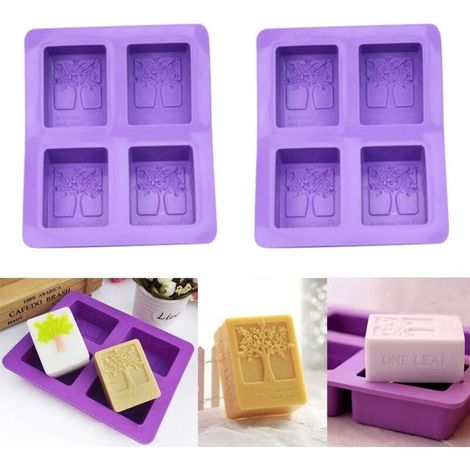 Moule À Savon - Moule En Silicone Rectangulaire À 4 Cavités En Forme D'arbre - Pour Savons Artisanaux Et Desserts - 2 Pièces