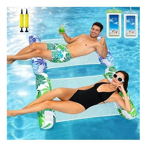 2 Pièces Bouee Piscine Adulte, XL Hamac Gonflable, Matelas Gonflable Piscine, Bouée Transat Piscin, Matelas Piscin Filet pour Les Vacances À La Plage (1/5)